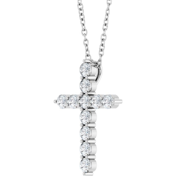 Sterling Silver 3/8 CTW Natural Diamond Cross 16-18" Necklace