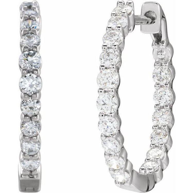 14K White Gold 1 CTW Lab-Grown Diamond Inside-Outside Hinged 19.3 mm Hoop Earrings