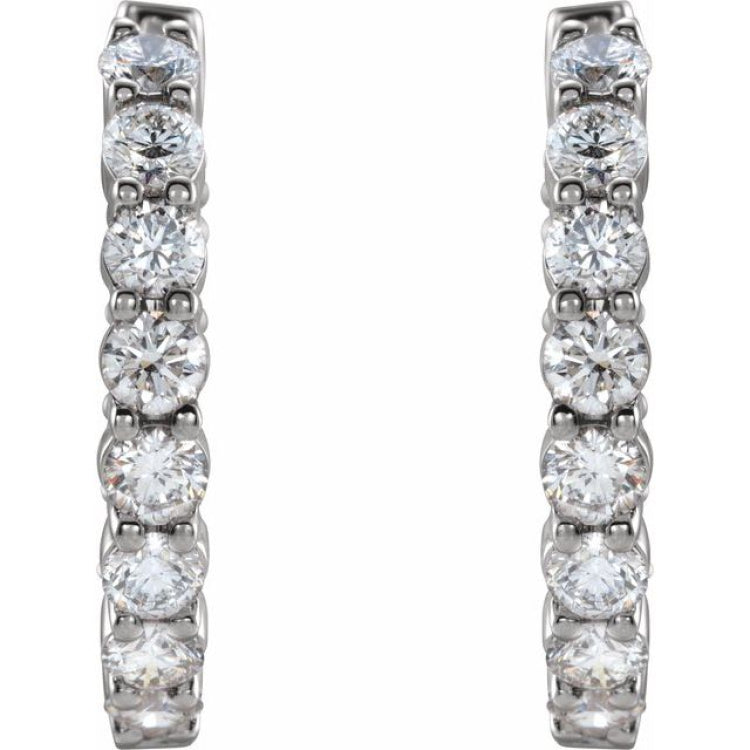 14K White Gold 2 CTW Lab-Grown Diamond Inside-Outside Hinged 20 mm Hoop Earrings