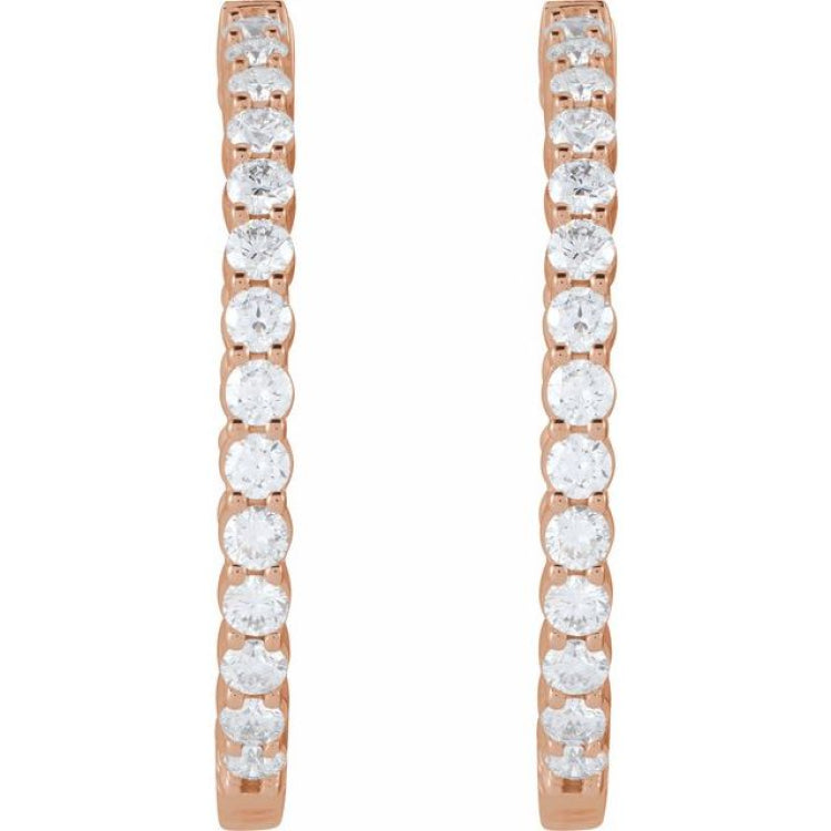 14K Rose Gold 4 CTW Lab-Grown Diamond Inside-Outside Hinged 36 mm Hoop Earrings