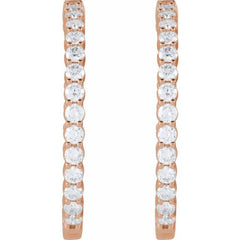 14K Rose Gold 4 CTW Lab-Grown Diamond Inside-Outside Hinged 36 mm Hoop Earrings