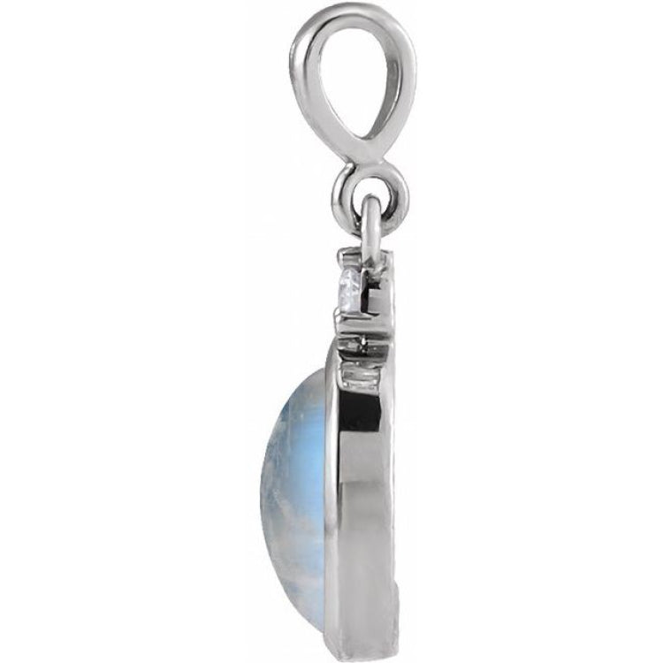 Sterling Silver 6x4 mm Natural Rainbow Moonstone & .015 CT Natural Diamond Pendant