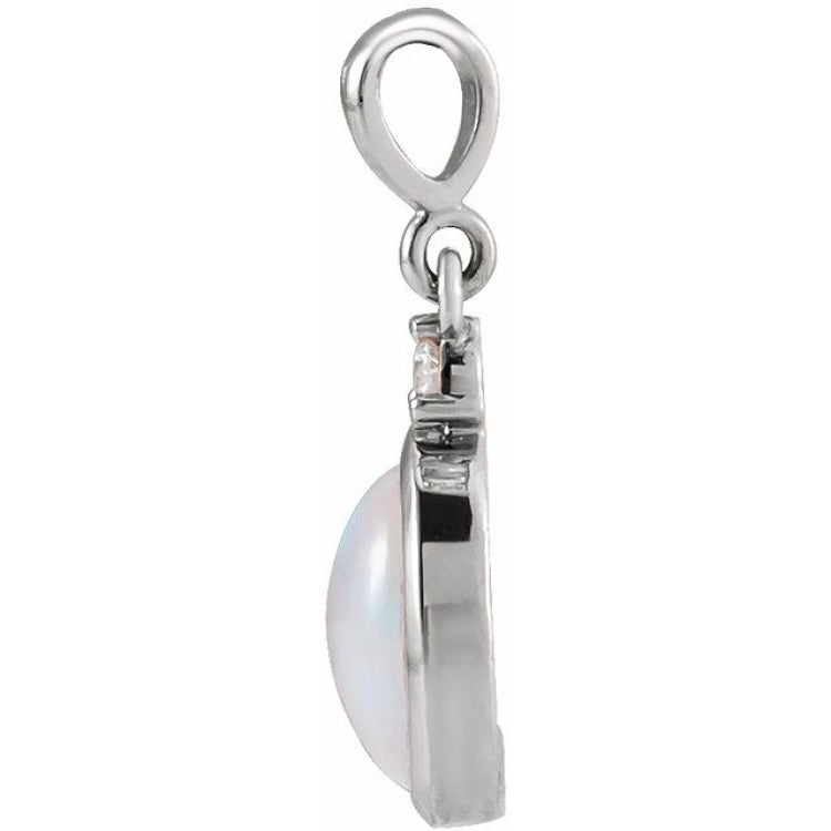 14K White Gold 8x6 mm Natural Ethiopian Opal & .03 CT Natural Diamond Pendant