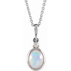 Platinum 6x4 mm Natural Ethiopian Opal & .015 CT Natural Diamond 16-18" Necklace