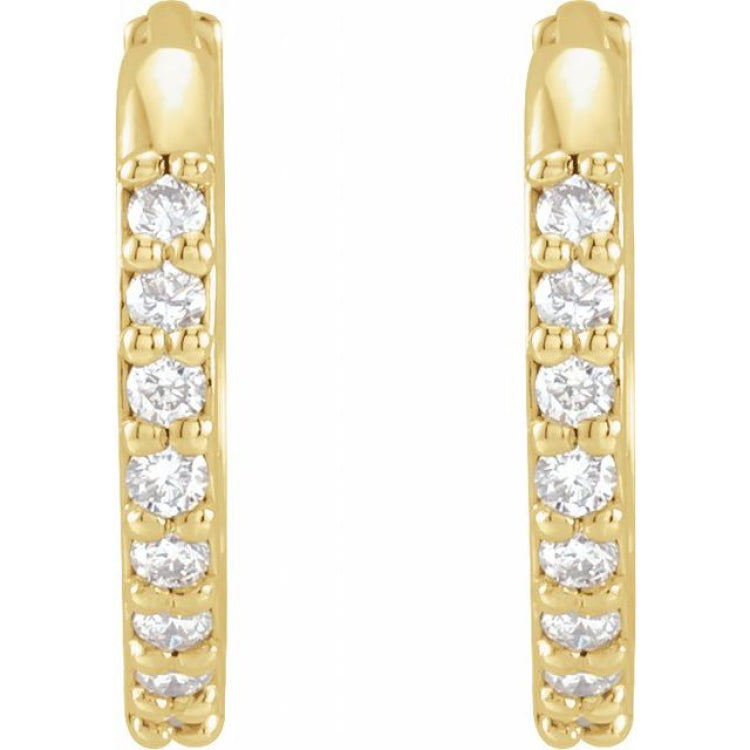 14K Yellow Gold 1/8 CTW Natural Diamond Hinged 12.5 mm Hoop Earrings