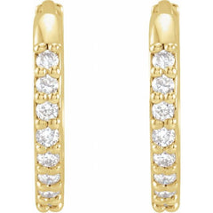 14K Yellow Gold 1/8 CTW Natural Diamond Hinged 12.5 mm Hoop Earrings