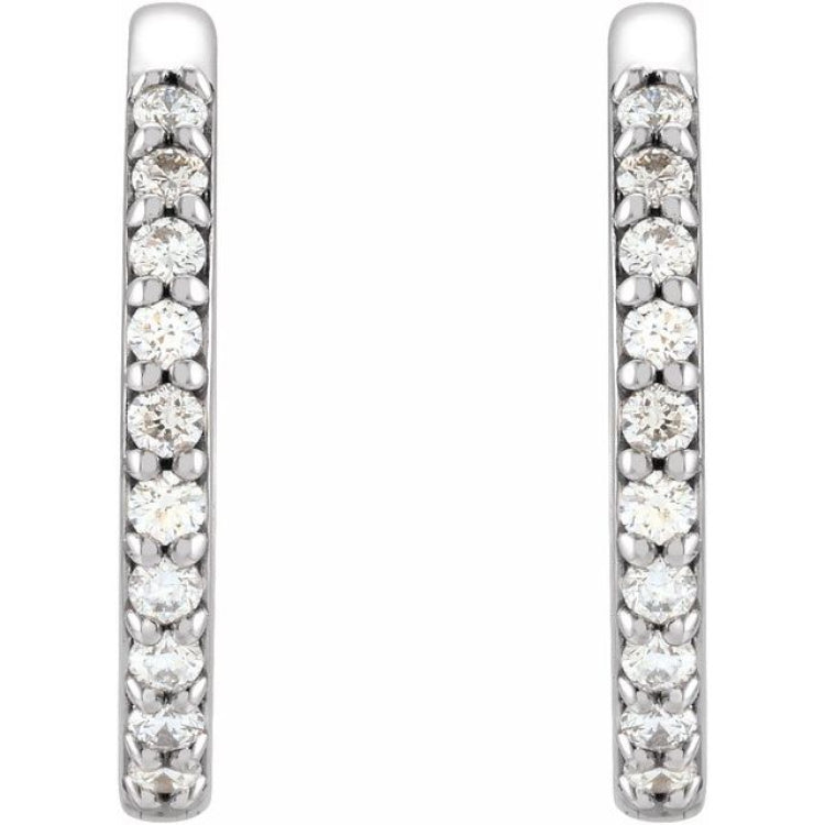 Platinum 1/6 CTW Natural Diamond Hinged  15 mm Hoop Earrings