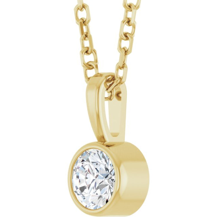 14K Yellow Gold 1/6 CT Natural Diamond Bezel-Set Solitaire 16-18" Necklace