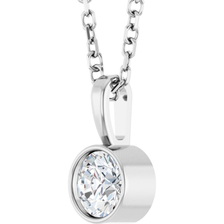 14K White Gold 1/4 CT Natural Diamond Bezel-Set Solitaire 16-18" Necklace