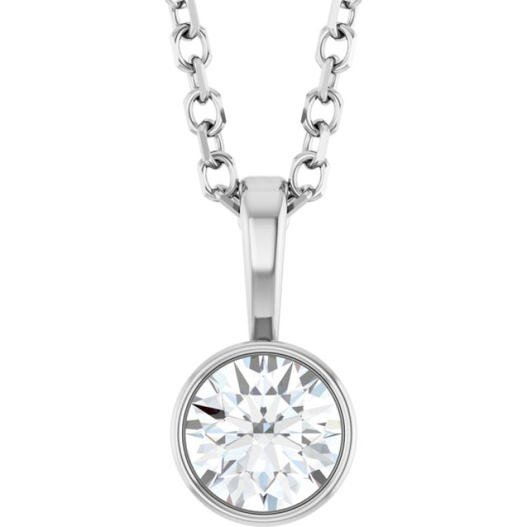 Sterling Silver 1/4 CT Natural Diamond Bezel-Set Solitaire 16-18" Necklace