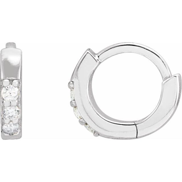 14K White Gold .05 CTW Natural Diamond Hinged 8 mm Hoop Earrings