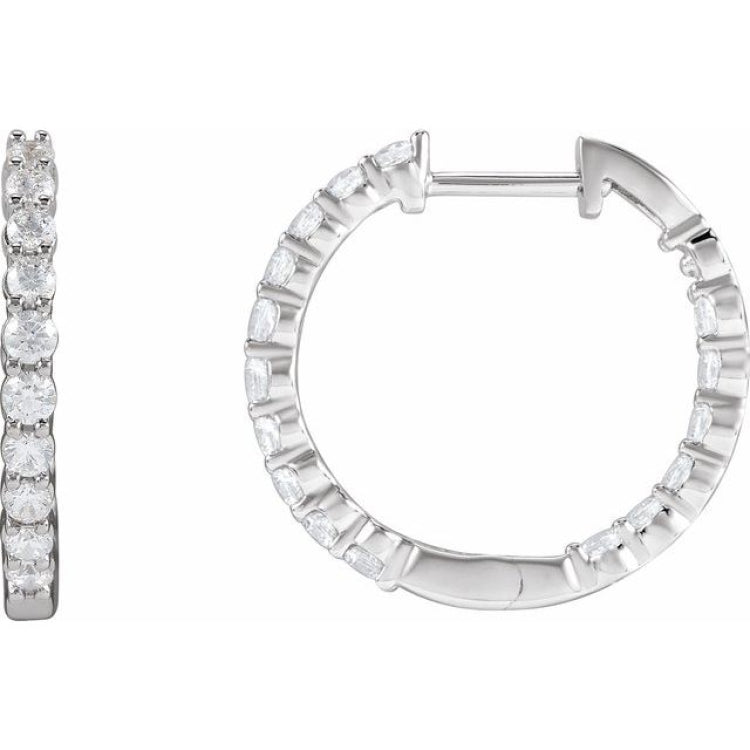 14K White Gold 1 CTW Lab-Grown Diamond Inside-Outside Hinged 19.3 mm Hoop Earrings