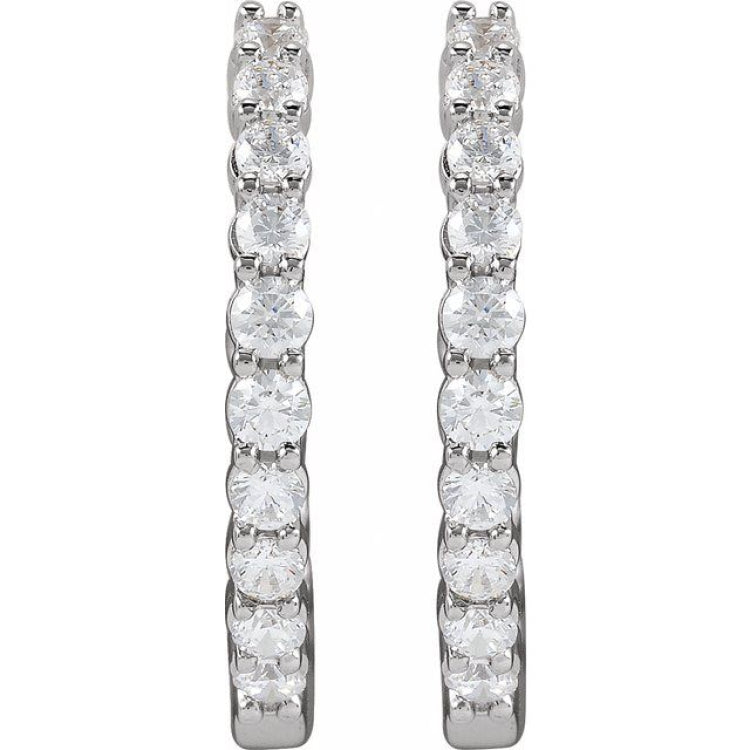 14K White Gold 1 CTW Lab-Grown Diamond Inside-Outside Hinged 19.3 mm Hoop Earrings