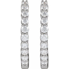 14K White Gold 1 CTW Lab-Grown Diamond Inside-Outside Hinged 19.3 mm Hoop Earrings