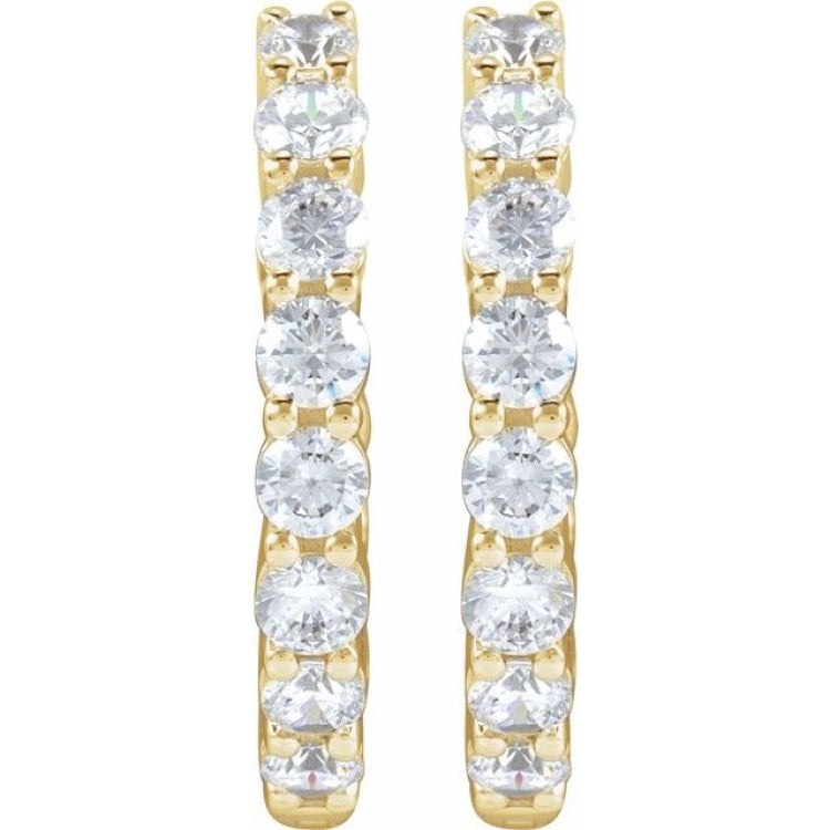14K Yellow Gold 2 CTW Lab-Grown Diamond Inside-Outside Hinged 20 mm Hoop Earrings