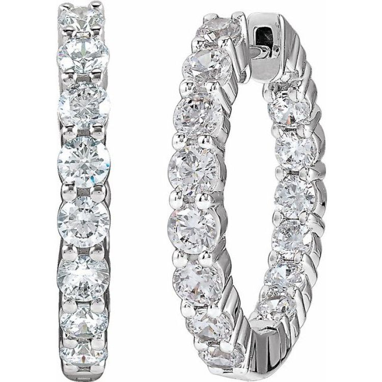 14K White Gold 2 CTW Lab-Grown Diamond Inside-Outside Hinged 20 mm Hoop Earrings