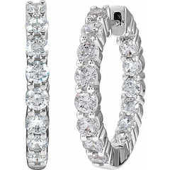 14K White Gold 2 CTW Lab-Grown Diamond Inside-Outside Hinged 20 mm Hoop Earrings