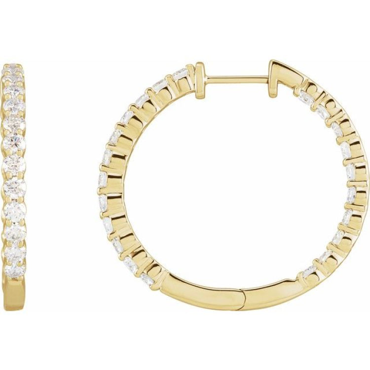 14K Yellow Gold 3 CTW Lab-Grown Diamond Inside-Outside Hinged 30 mm Hoop Earrings