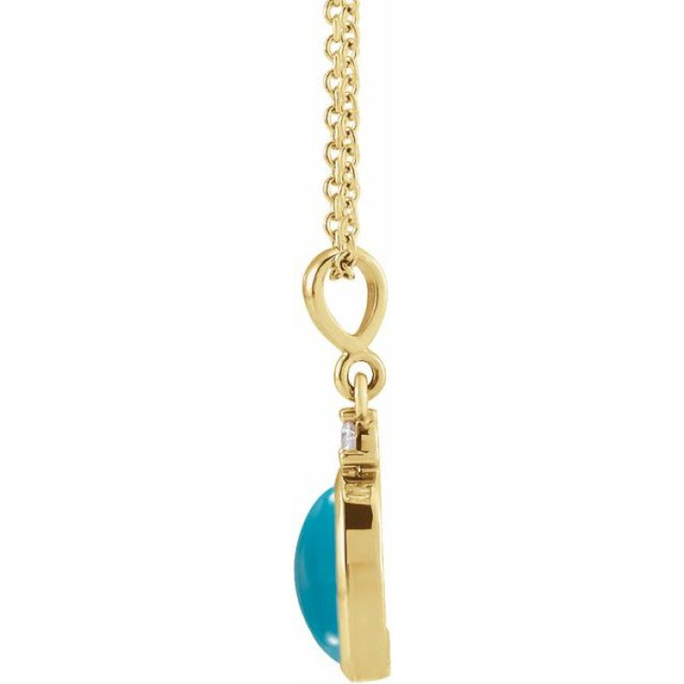 14K Yellow Gold 6x4 mm Natural Turquoise & .015 CT Natural Diamond 16-18" Necklace