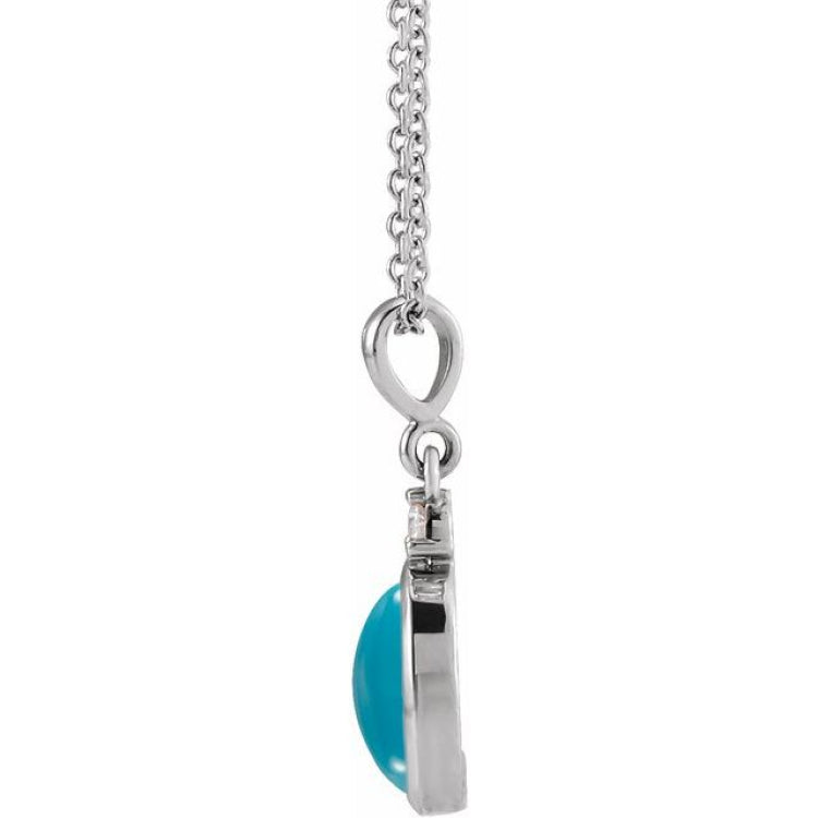 14K White Gold 6x4 mm Natural Turquoise & .015 CT Natural Diamond 16-18" Necklace