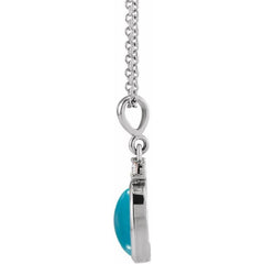 14K White Gold 6x4 mm Natural Turquoise & .015 CT Natural Diamond 16-18" Necklace