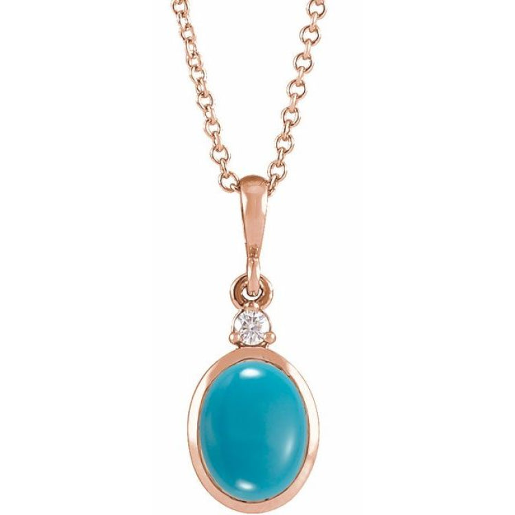 14K Rose Gold 6x4 mm Natural Turquoise & .015 CT Natural Diamond 16-18" Necklace