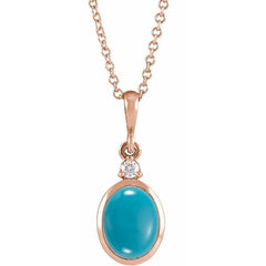 14K Rose Gold 6x4 mm Natural Turquoise & .015 CT Natural Diamond 16-18" Necklace