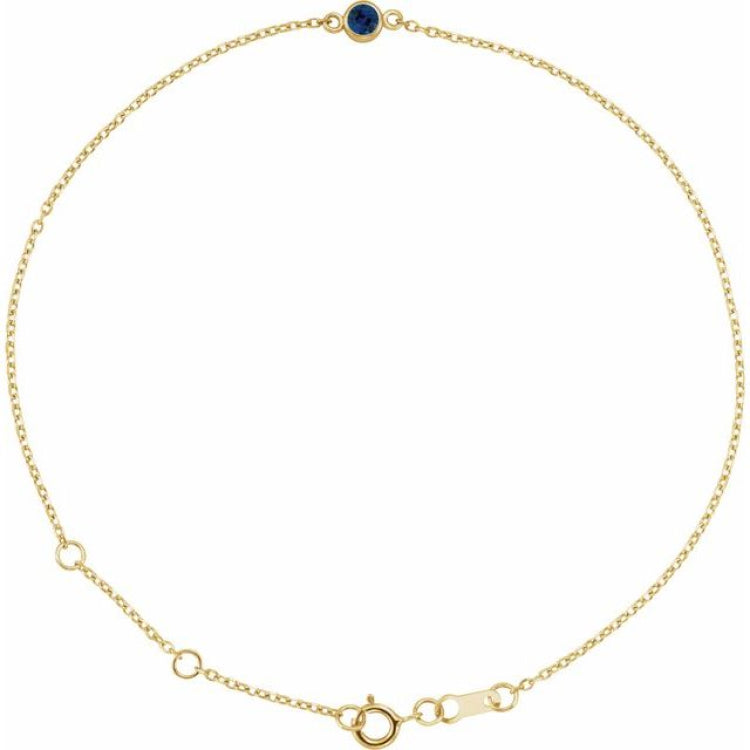 14K Yellow Gold Natural Blue Sapphire Bezel-Set Solitaire 6 1/2-7 1/2" Bracelet