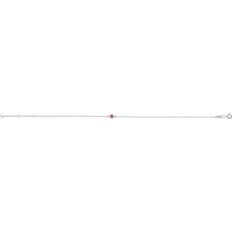 14K White Gold Natural Pink Tourmaline Bezel-Set Solitaire 6 1/2-7 1/2" Bracelet