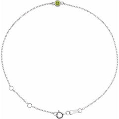 14K White Gold Natural Peridot Bezel-Set Solitaire 6 1/2-7 1/2" Bracelet