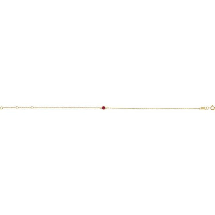 14K Yellow Gold Lab-Grown Ruby Bezel-Set Solitaire 6 1/2-7 1/2" Bracelet