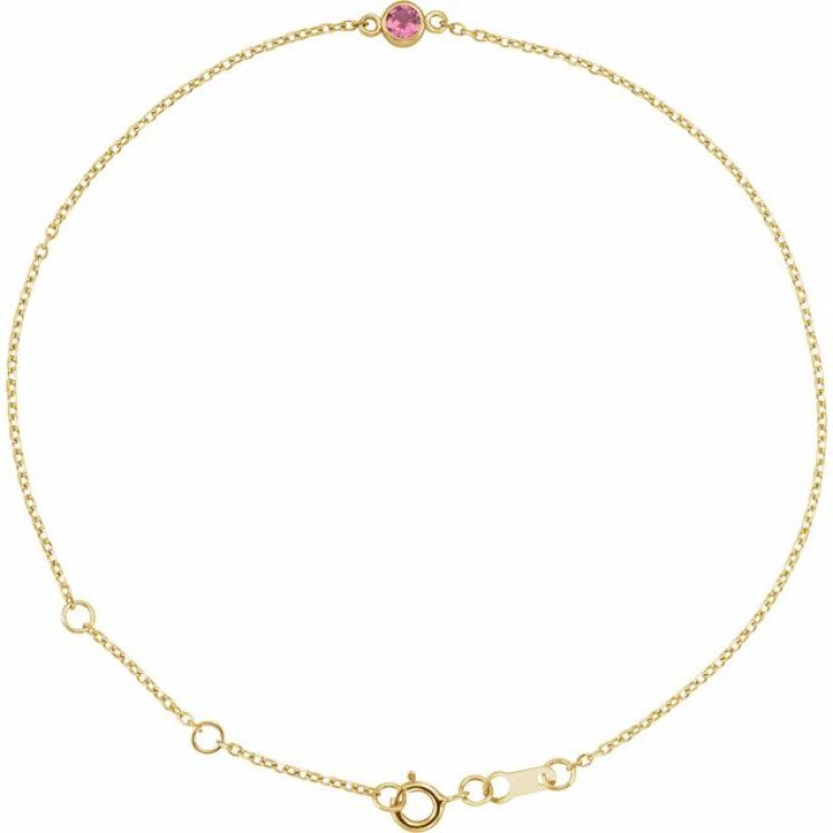 14K Yellow Gold Natural Pink Tourmaline Bezel-Set Solitaire 6 1/2-7 1/2" Bracelet