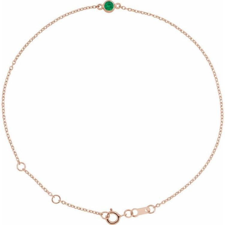 14K Rose Gold Lab-Grown Emerald Bezel-Set Solitaire 6 1/2-7 1/2" Bracelet