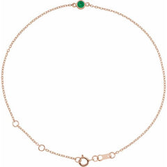 14K Rose Gold Lab-Grown Emerald Bezel-Set Solitaire 6 1/2-7 1/2" Bracelet