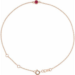 14K Rose Gold Natural Ruby Bezel-Set Solitaire 6 1/2-7 1/2" Bracelet