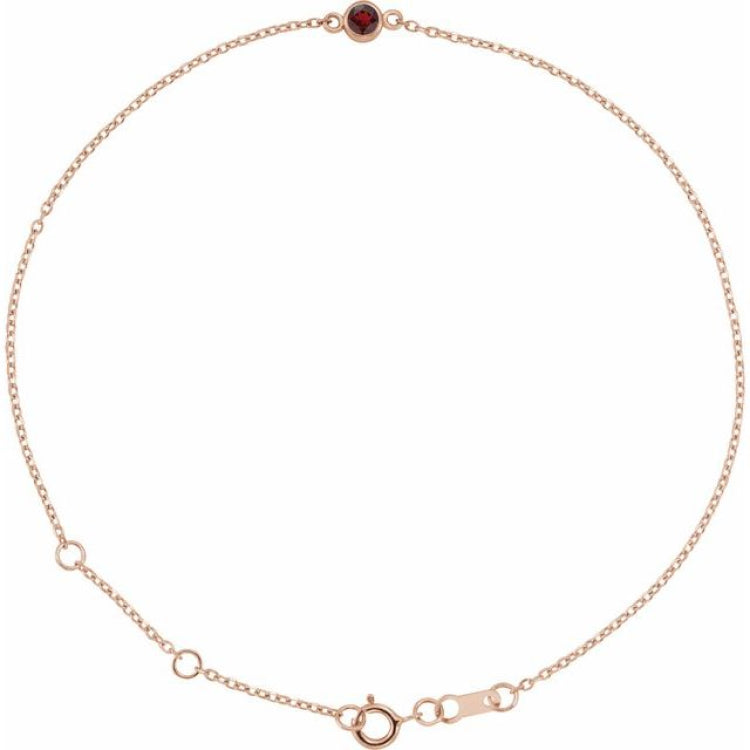 14K Rose Gold Natural Mozambique Garnet Bezel-Set Solitaire 6 1/2-7 1/2" Bracelet