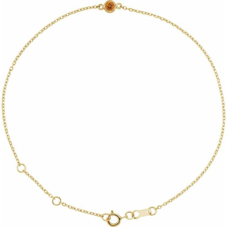14K Yellow Gold Natural Citrine Bezel-Set Solitaire 6 1/2-7 1/2" Bracelet