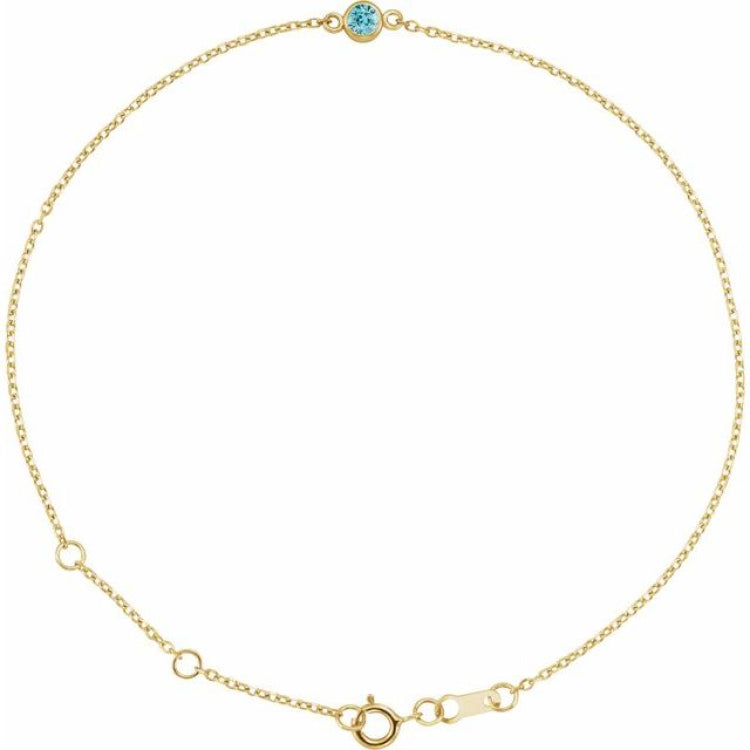 14K Yellow Gold Natural Blue Zircon Bezel-Set Solitaire 6 1/2-7 1/2" Bracelet