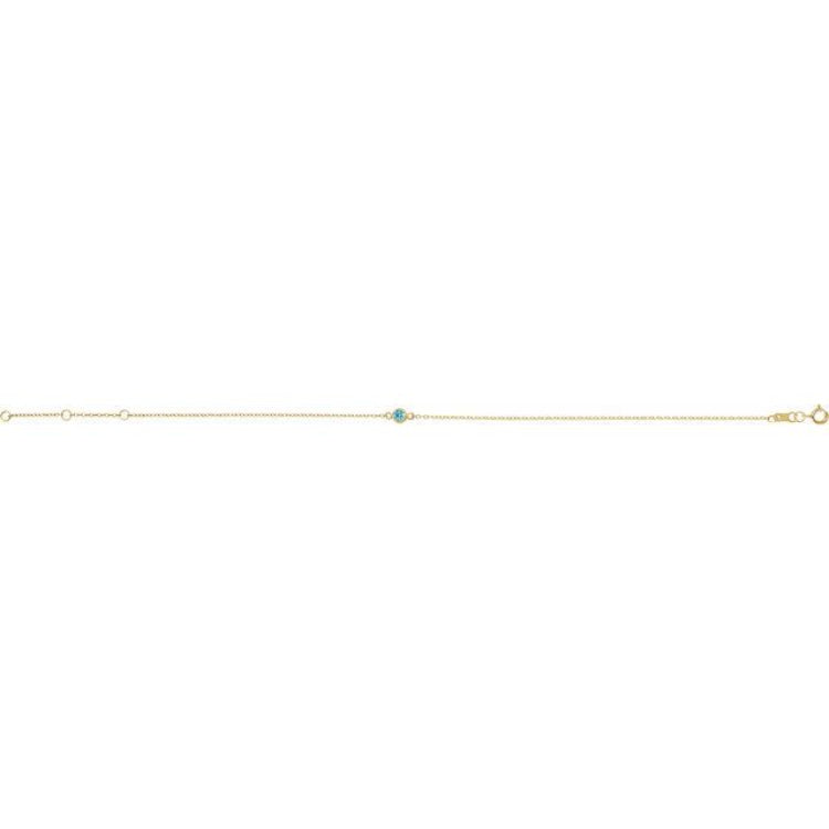 14K Yellow Gold Natural Blue Zircon Bezel-Set Solitaire 6 1/2-7 1/2" Bracelet
