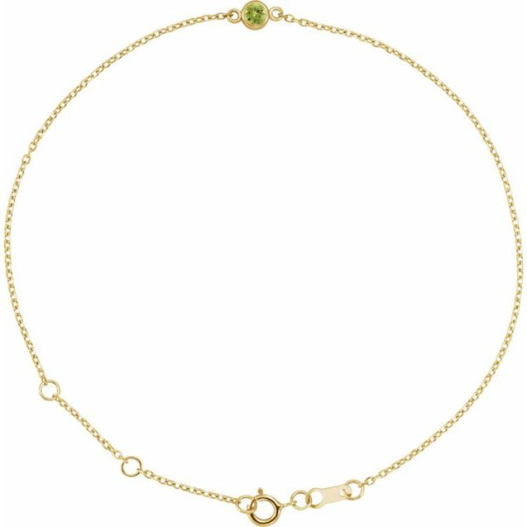 14K Yellow Gold Natural Peridot Bezel-Set Solitaire 6 1/2-7 1/2" Bracelet