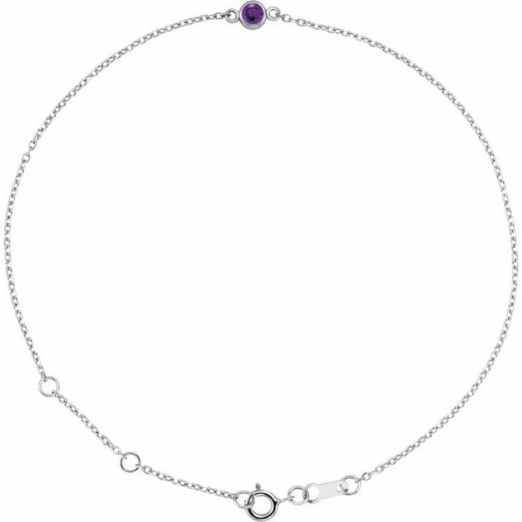 14K White Gold Natural Amethyst Bezel-Set Solitaire 6 1/2-7 1/2" Bracelet