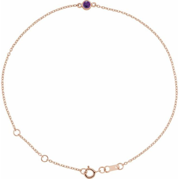 14K Rose Gold Natural Amethyst Bezel-Set Solitaire 6 1/2-7 1/2" Bracelet