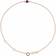 14K Rose Gold Natural Amethyst Bezel-Set Solitaire 6 1/2-7 1/2" Bracelet