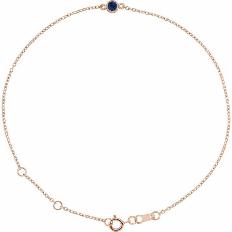 14K Rose Gold Natural Blue Sapphire Bezel-Set Solitaire 6 1/2-7 1/2" Bracelet