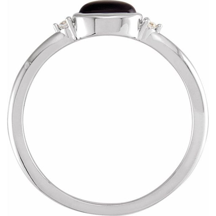 Platinum 6x4 mm Round Natural Black Onyx & .03 CTW Natural Diamond Ring