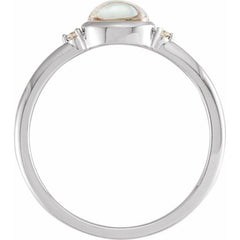 14K White Gold Natural Rainbow Moonstone & .03 CTW Natural Diamond Ring