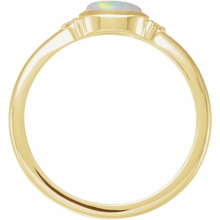 14K Yellow Gold Natural Ethiopian Opal & .03 CTW Natural Diamond Ring
