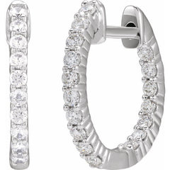 14K White Gold 1/2 CTW Natural Diamond Inside-Outside Hinged 14.5 mm Hoop Earrings