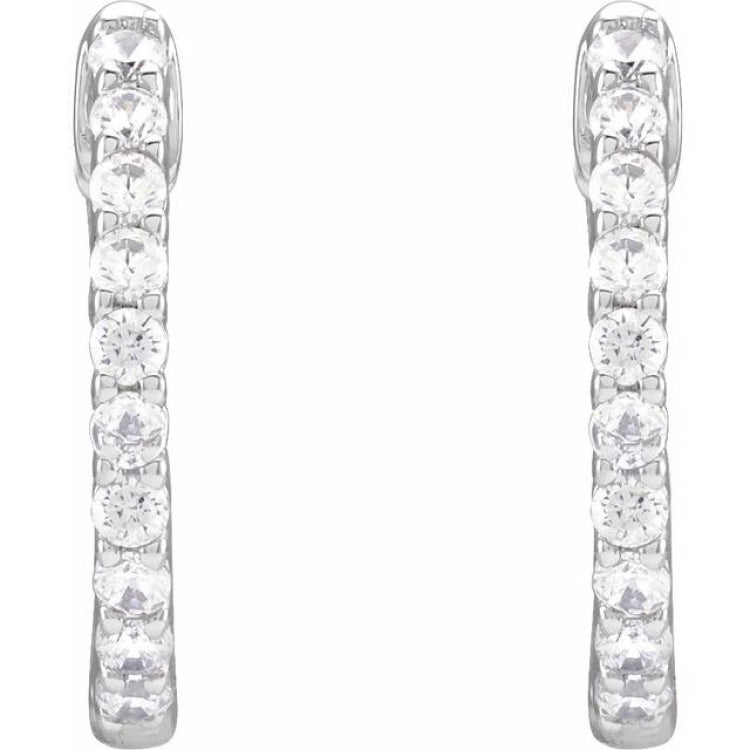 14K White Gold 1/2 CTW Natural Diamond Inside-Outside Hinged 14.5 mm Hoop Earrings