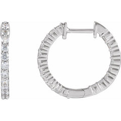 14K White Gold 3/4 CTW Natural Diamond Inside-Outside Hinged 17.2 mm Hoop Earrings